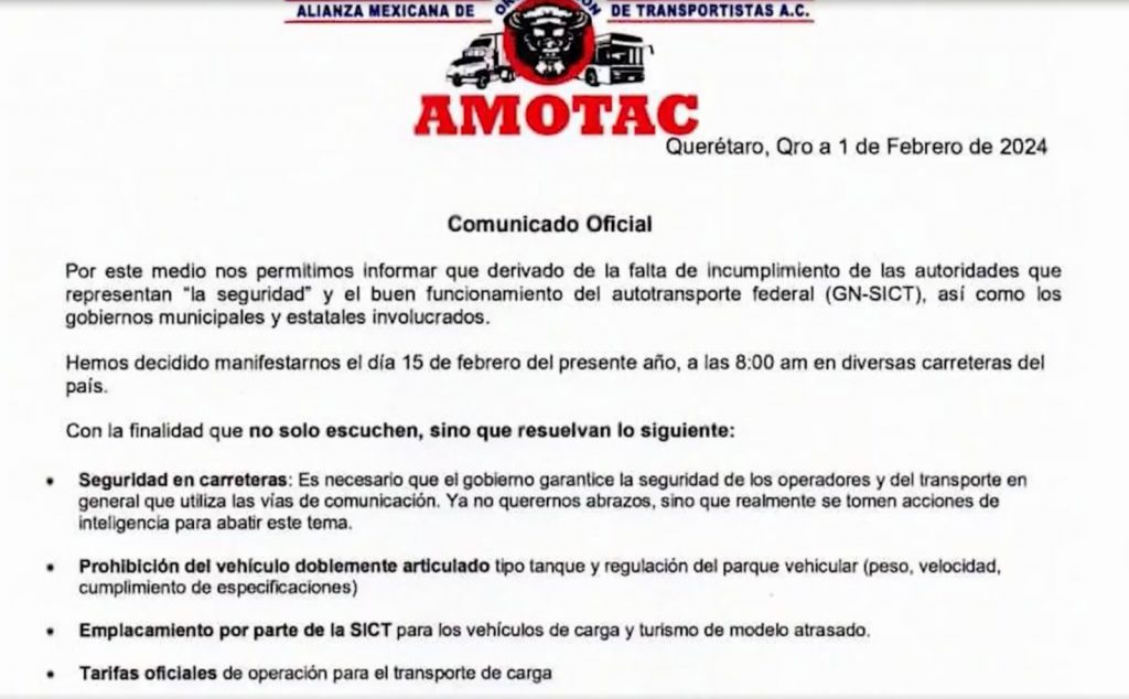 Anuncia Amotac Paro Nacional El 15 De Febrero