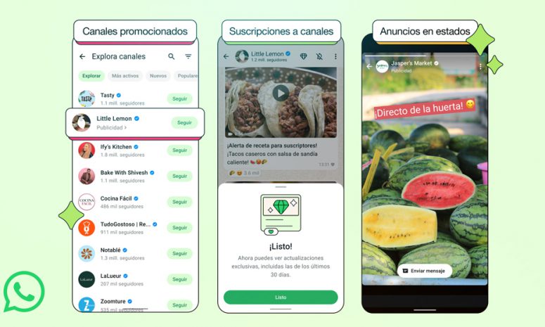 Lanza WhatsApp suscripciones y anuncios en los estados