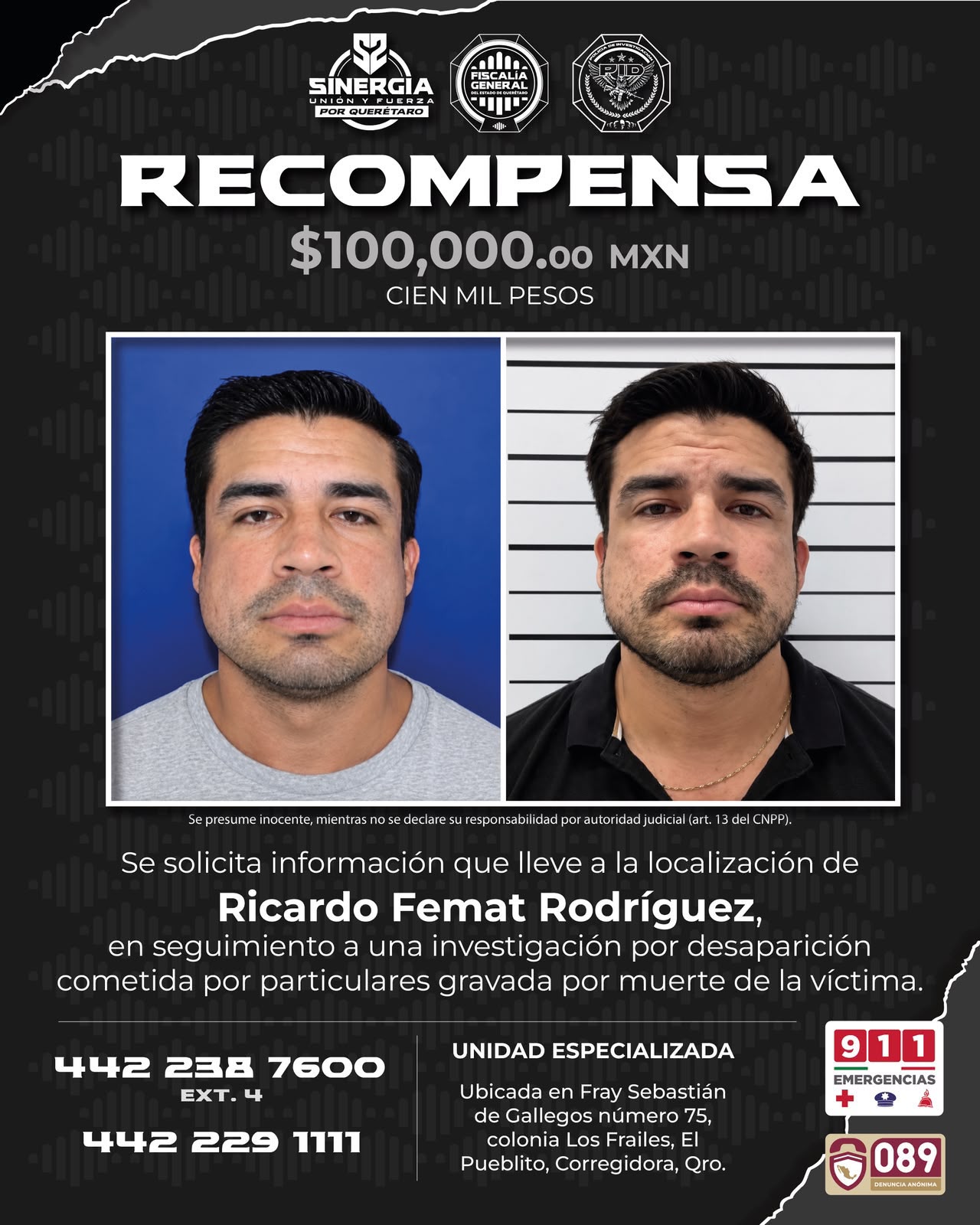 They offer a reward to arrest Ricardo Femat