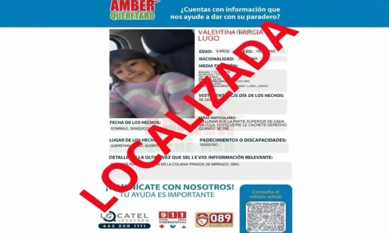 Localizan con vida a Valentina, niña de 5 años, en Querétaro; detienen a 2 mujeres